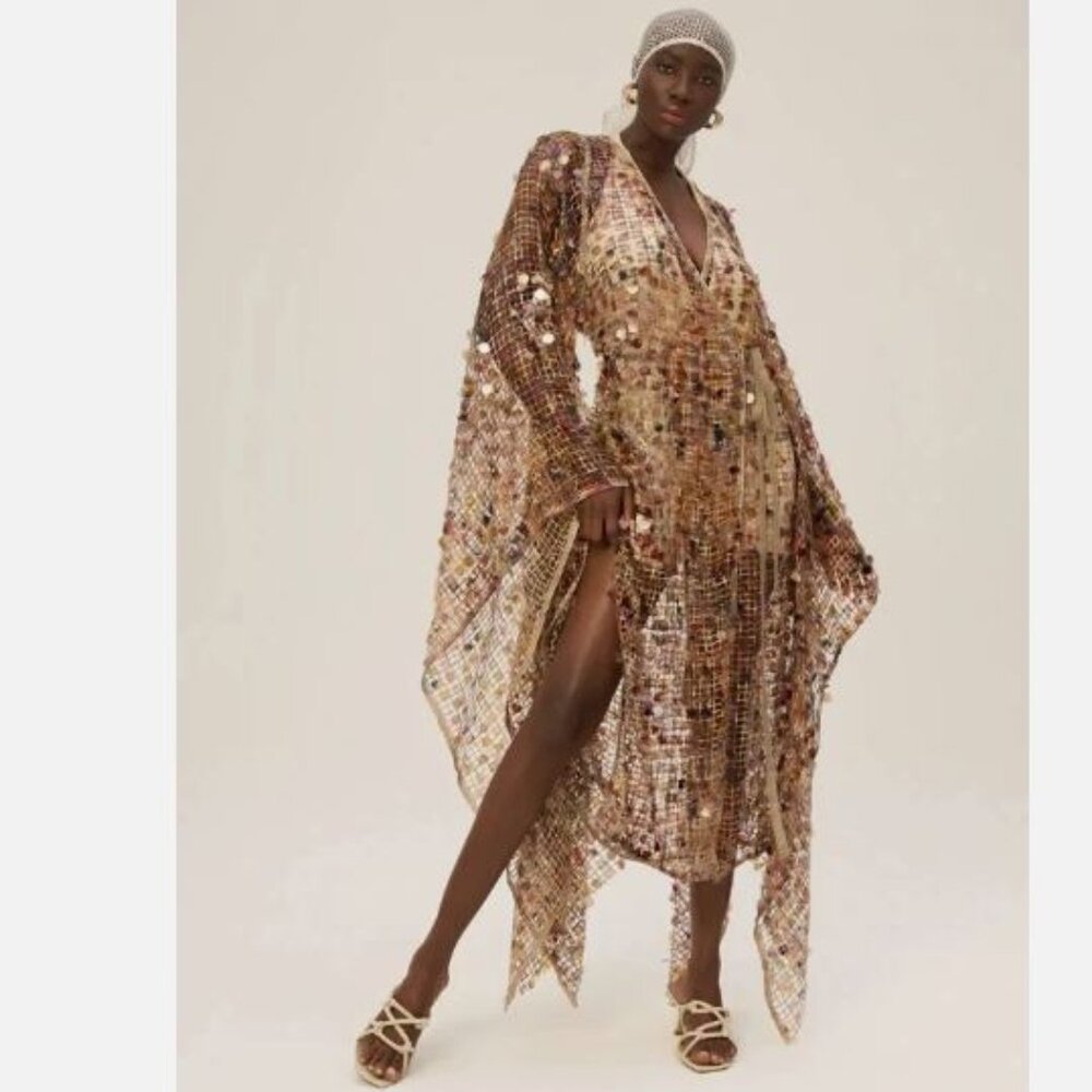 Sana Osmani Women's V Neck Bubble Print Sequin YASMINE KIMONO Size Small